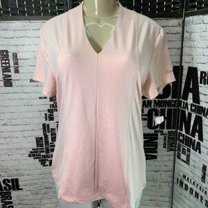 Curves Gym L Pink Logo V- Neck Seam Detail Contour Fit Short Sleeve Top